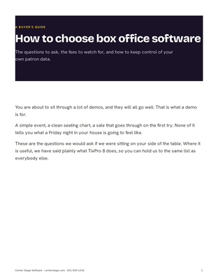 How to choose box office software — the free guide, page one